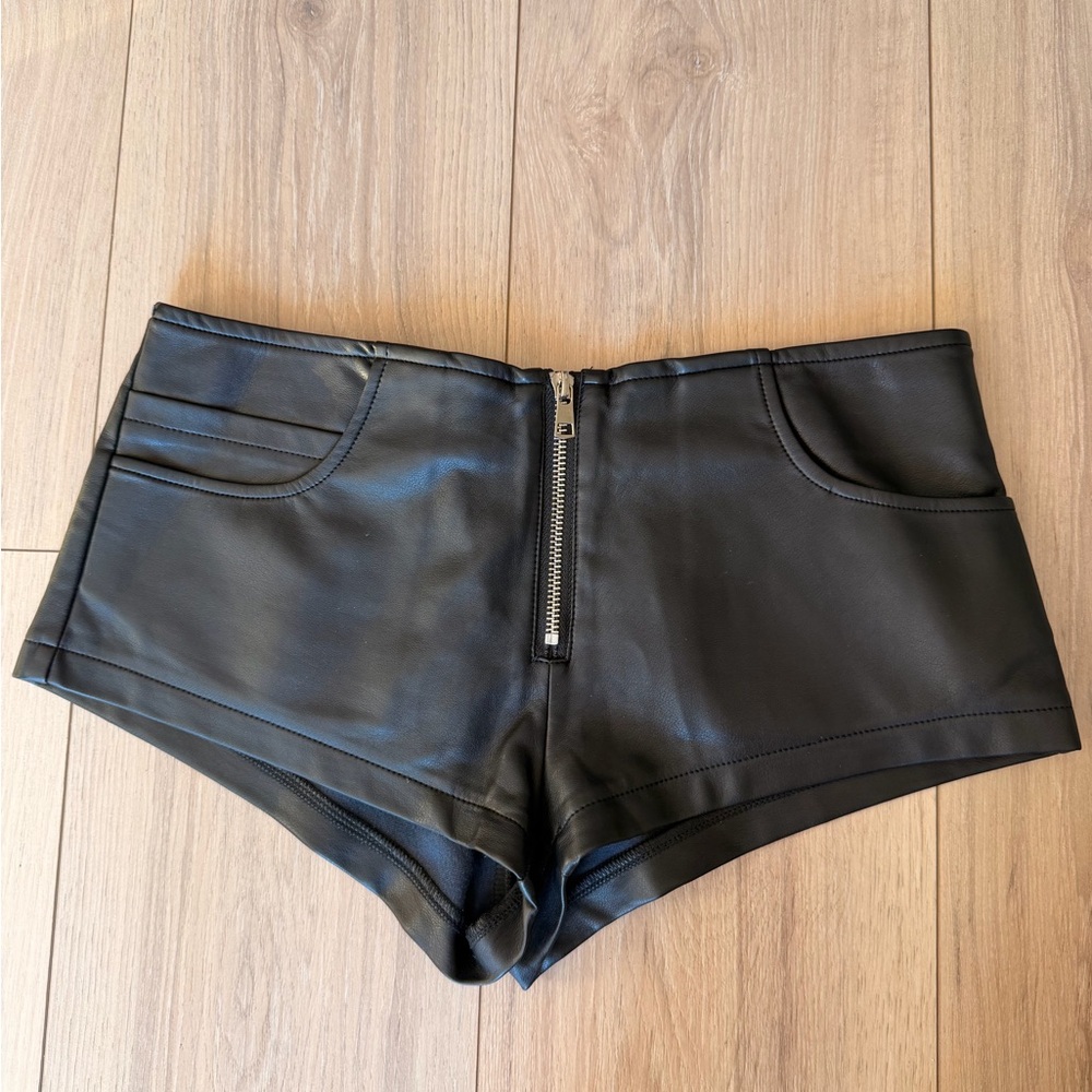 Edikted Micro Black Leather Shorts